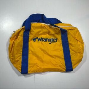 Vintage Wrangler Duffle Bag Barrel Luggage‎ Yellow Nylon Blue Jeans Cowboy Case